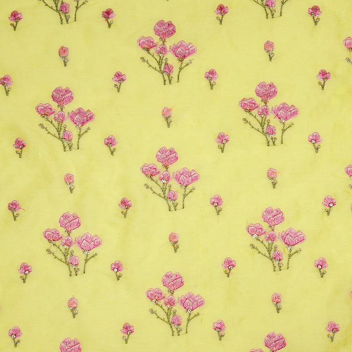 Intisar Buta Buti Mixture on Lemon Luxe Silk Chanderi Embroidered Fabric