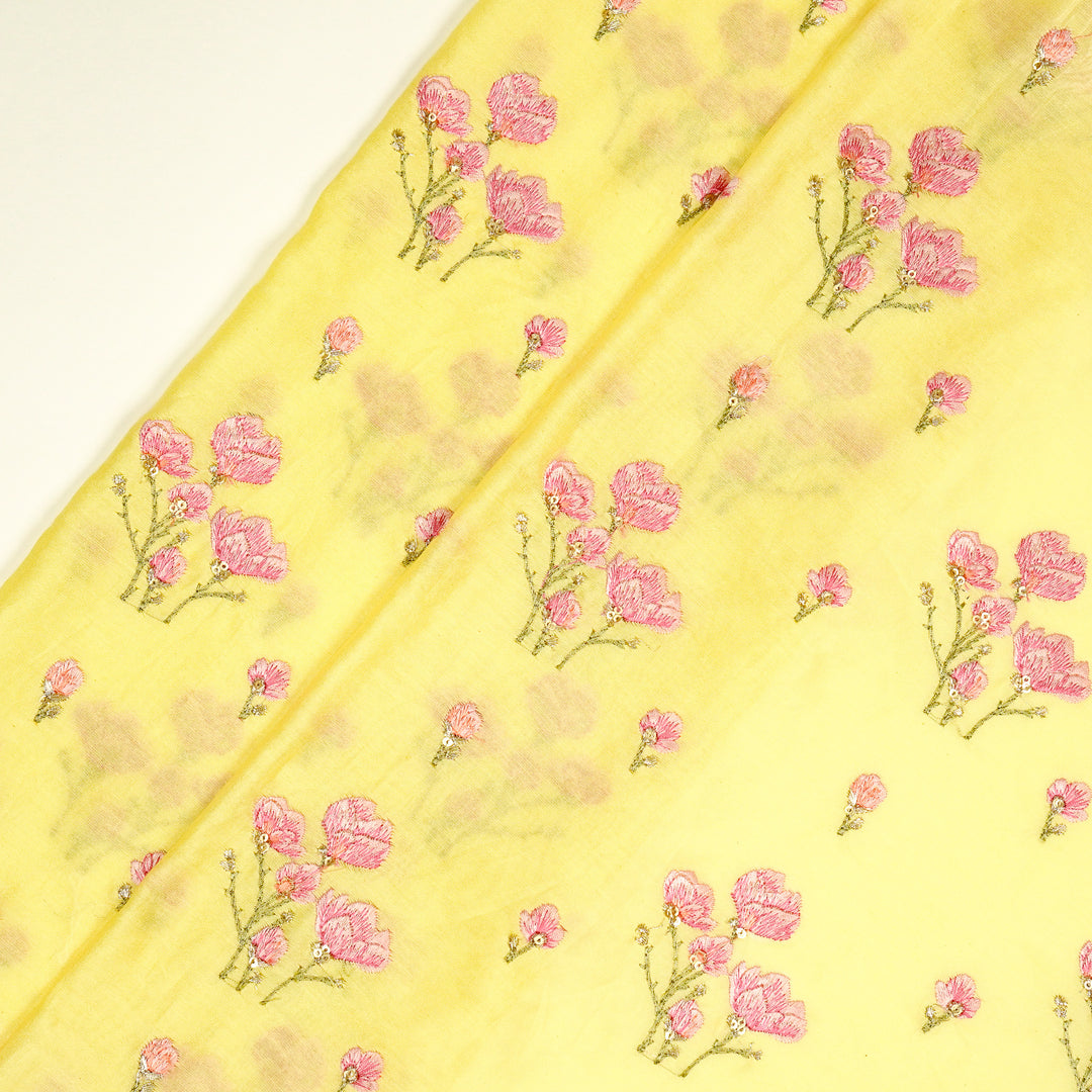 Intisar Buta Buti Mixture on Lemon Luxe Silk Chanderi Embroidered Fabric