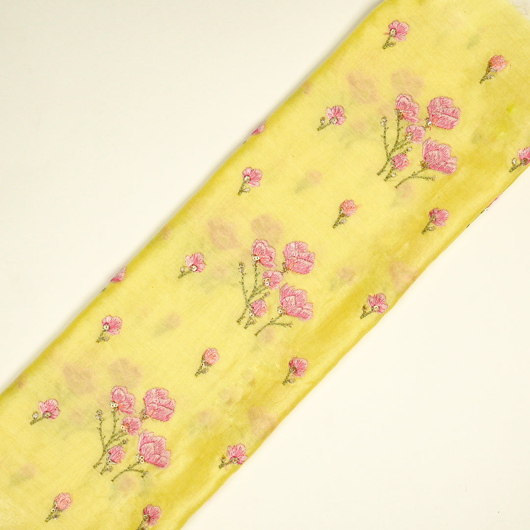 Intisar Buta Buti Mixture on Lemon Luxe Silk Chanderi Embroidered Fabric
