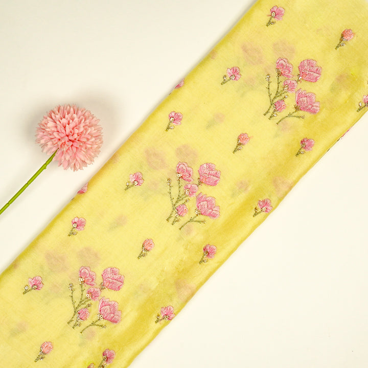 Intisar Buta Buti Mixture on Lemon Luxe Silk Chanderi Embroidered Fabric