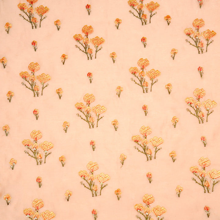 Intisar Buta Buti Mixture on Peach Luxe Silk Chanderi Embroidered Fabric
