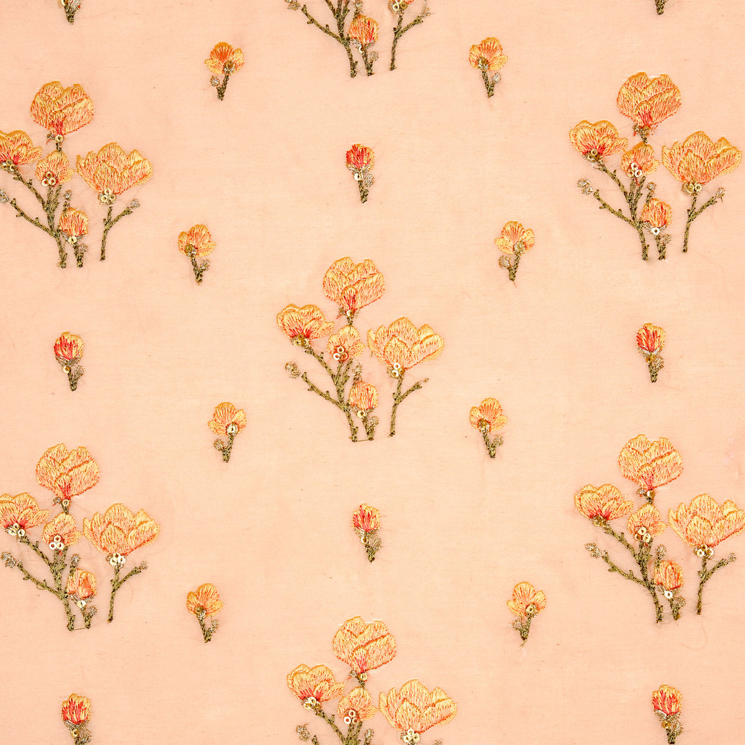 Intisar Buta Buti Mixture on Peach Luxe Silk Chanderi Embroidered Fabric