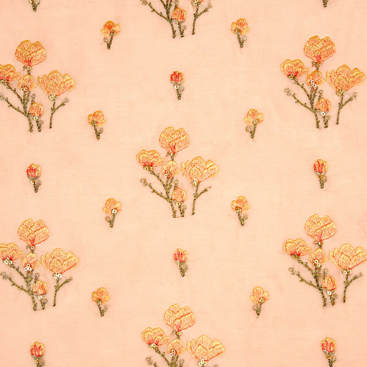 Intisar Buta Buti Mixture on Peach Luxe Silk Chanderi Embroidered Fabric