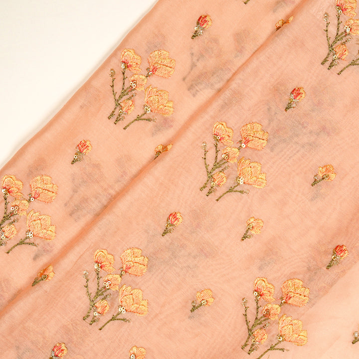 Intisar Buta Buti Mixture on Peach Luxe Silk Chanderi Embroidered Fabric