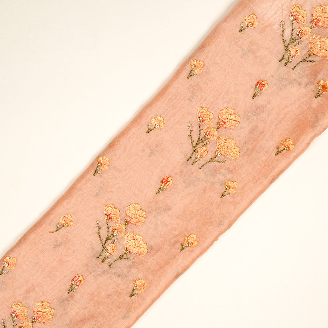 Intisar Buta Buti Mixture on Peach Luxe Silk Chanderi Embroidered Fabric