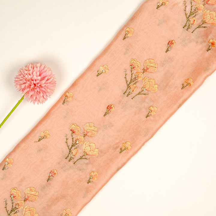 Intisar Buta Buti Mixture on Peach Luxe Silk Chanderi Embroidered Fabric
