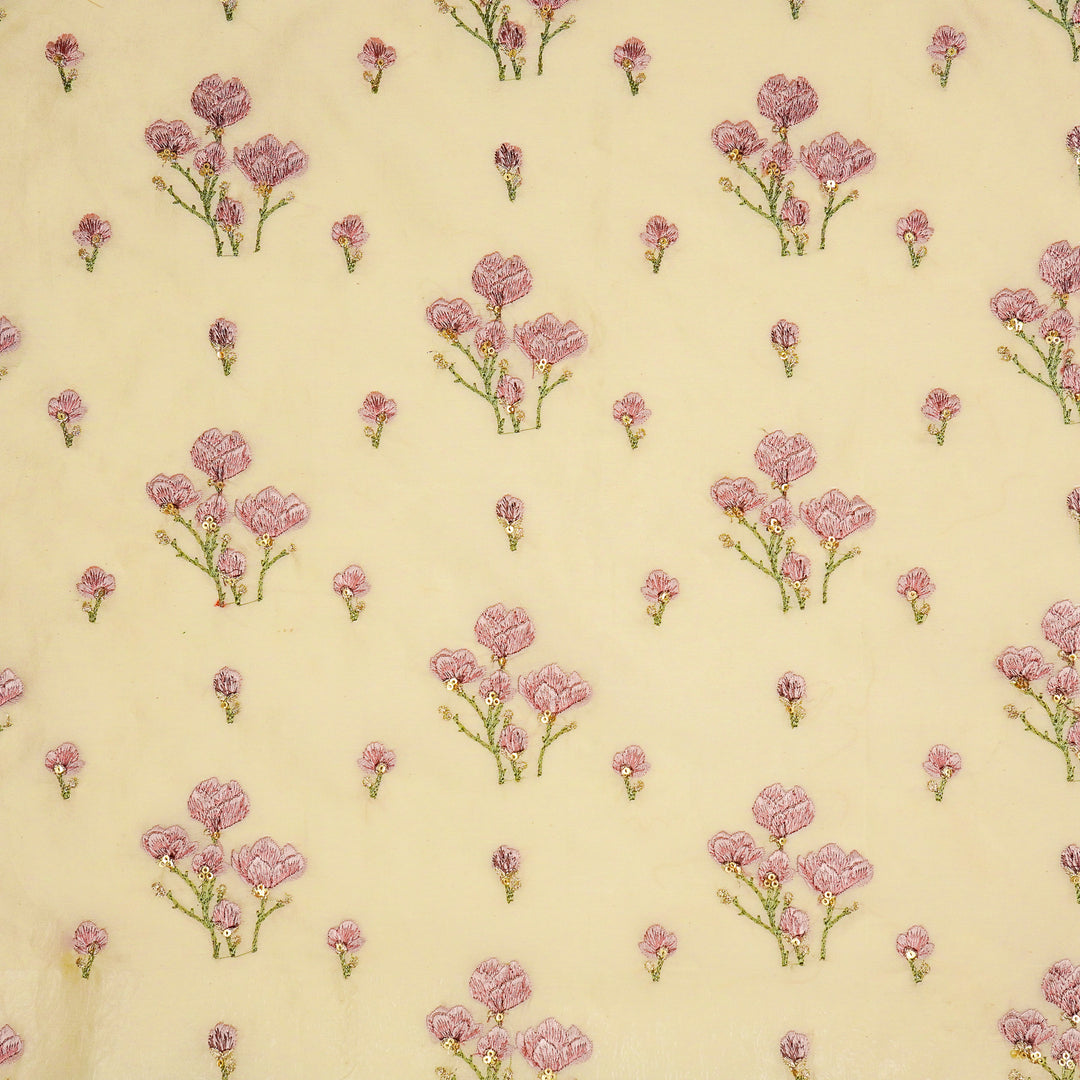 Intisar Buta Buti Mixture on Cream Luxe Silk Chanderi Embroidered Fabric