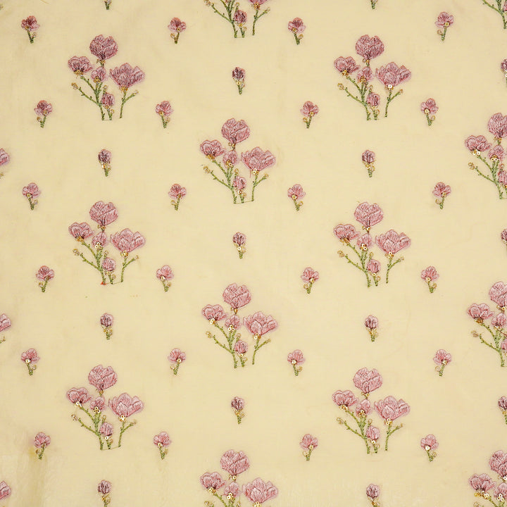 Intisar Buta Buti Mixture on Cream Luxe Silk Chanderi Embroidered Fabric
