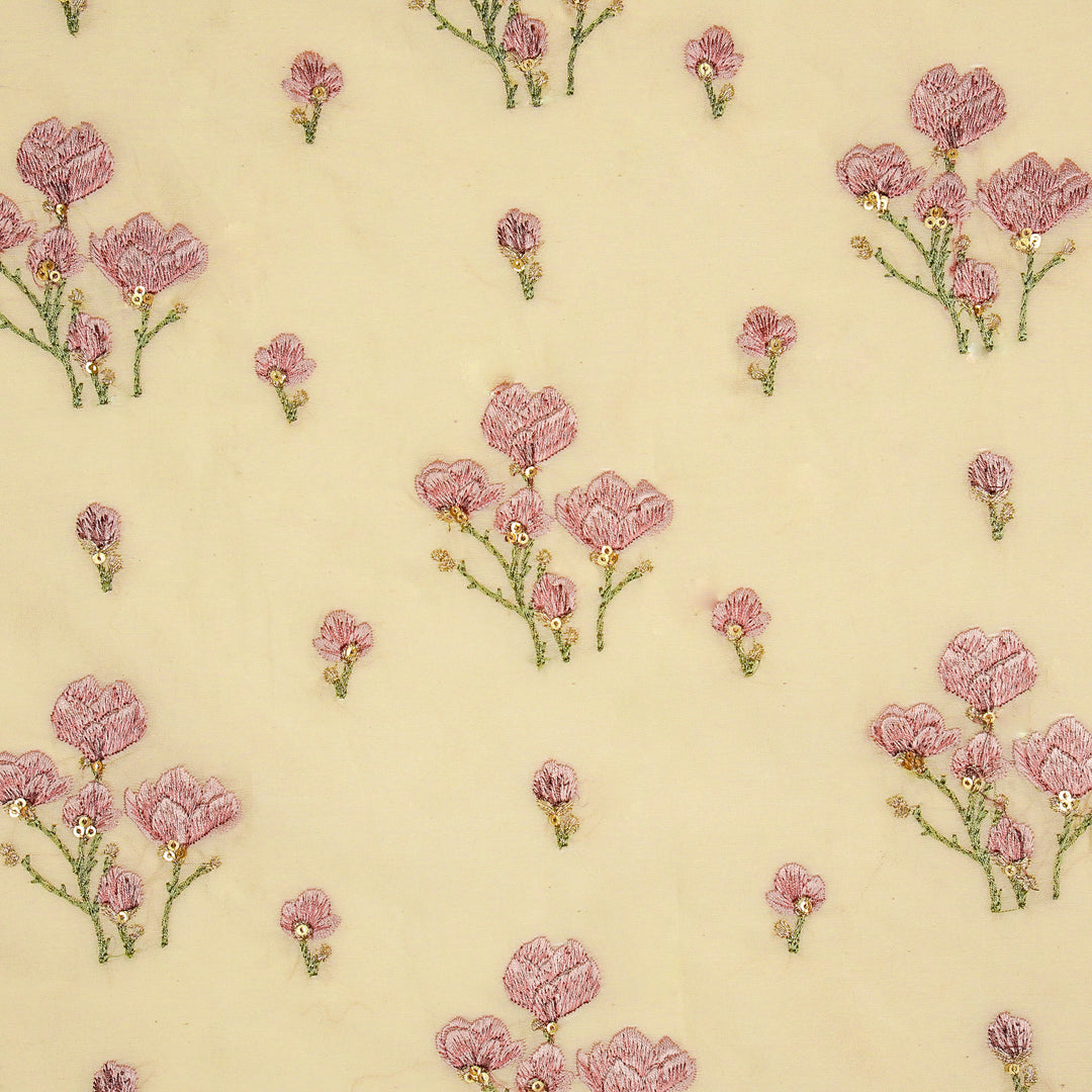 Intisar Buta Buti Mixture on Cream Luxe Silk Chanderi Embroidered Fabric