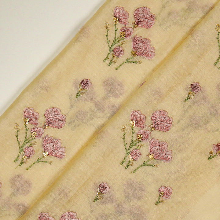 Intisar Buta Buti Mixture on Cream Luxe Silk Chanderi Embroidered Fabric