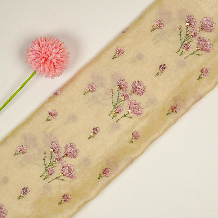 Intisar Buta Buti Mixture on Cream Luxe Silk Chanderi Embroidered Fabric