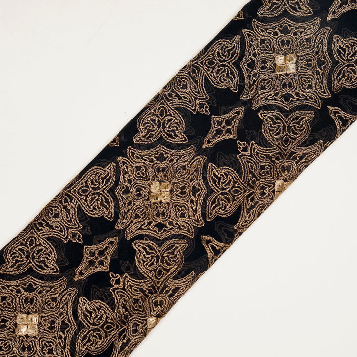 Afra Jaal on Black Silk Chanderi Embroidered Fabric