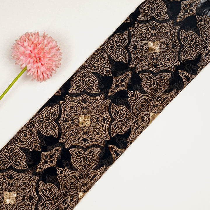 Afra Jaal on Black Silk Chanderi Embroidered Fabric