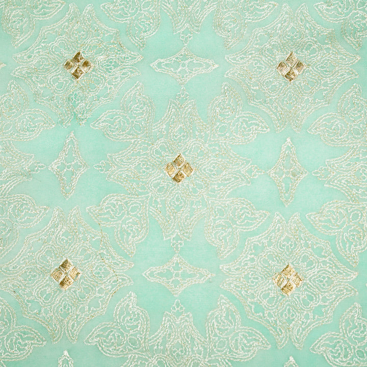 Afra Jaal on Turquoise Silk Chanderi Embroidered Fabric