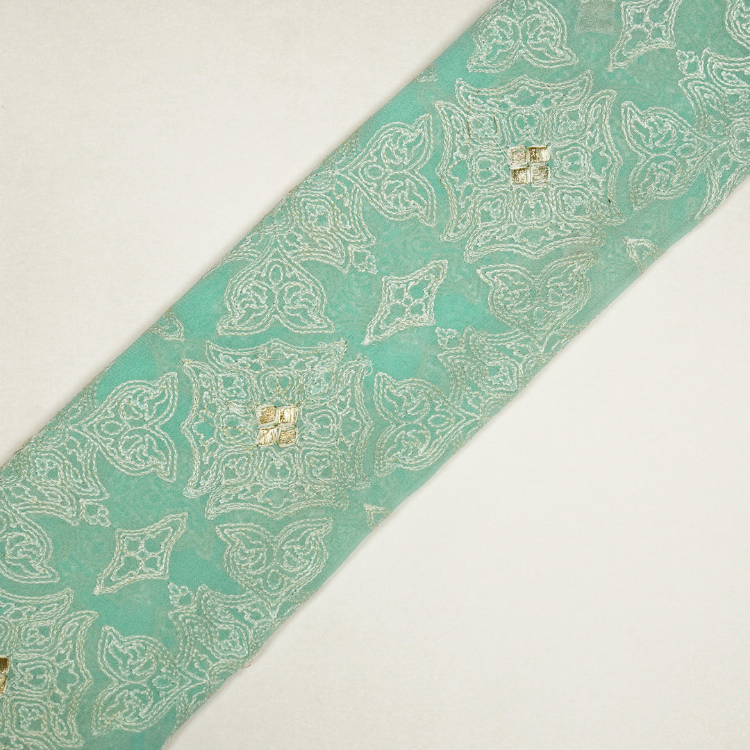 Afra Jaal on Turquoise Silk Chanderi Embroidered Fabric