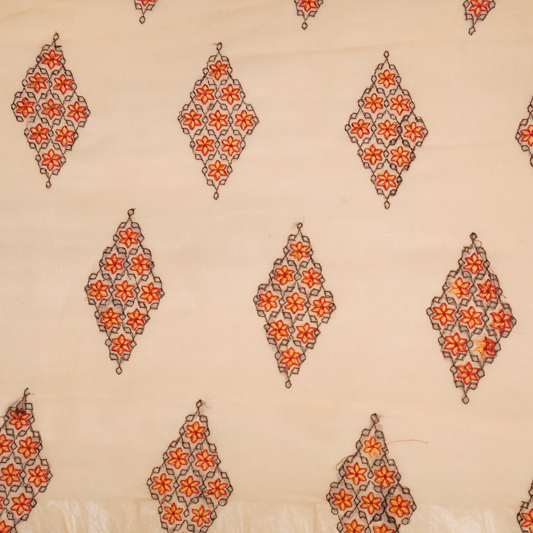 Aseela Buta on Light Peach Semi Georgette Embroidered Fabric