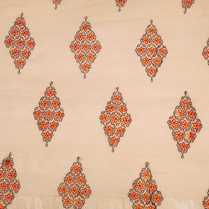 Aseela Buta on Light Peach Semi Georgette Embroidered Fabric
