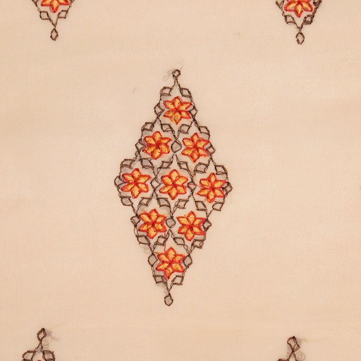 Aseela Buta on Light Peach Semi Georgette Embroidered Fabric