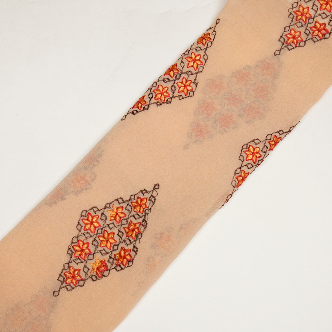 Aseela Buta on Light Peach Semi Georgette Embroidered Fabric