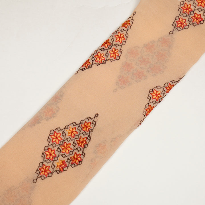 Aseela Buta on Light Peach Semi Georgette Embroidered Fabric