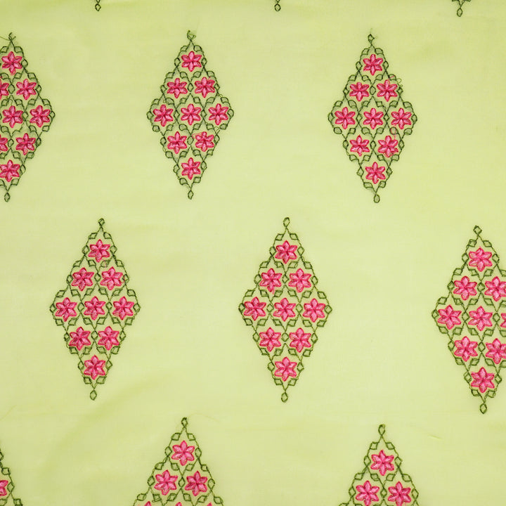 Aseela Buta on Lemon Semi Georgette Embroidered Fabric