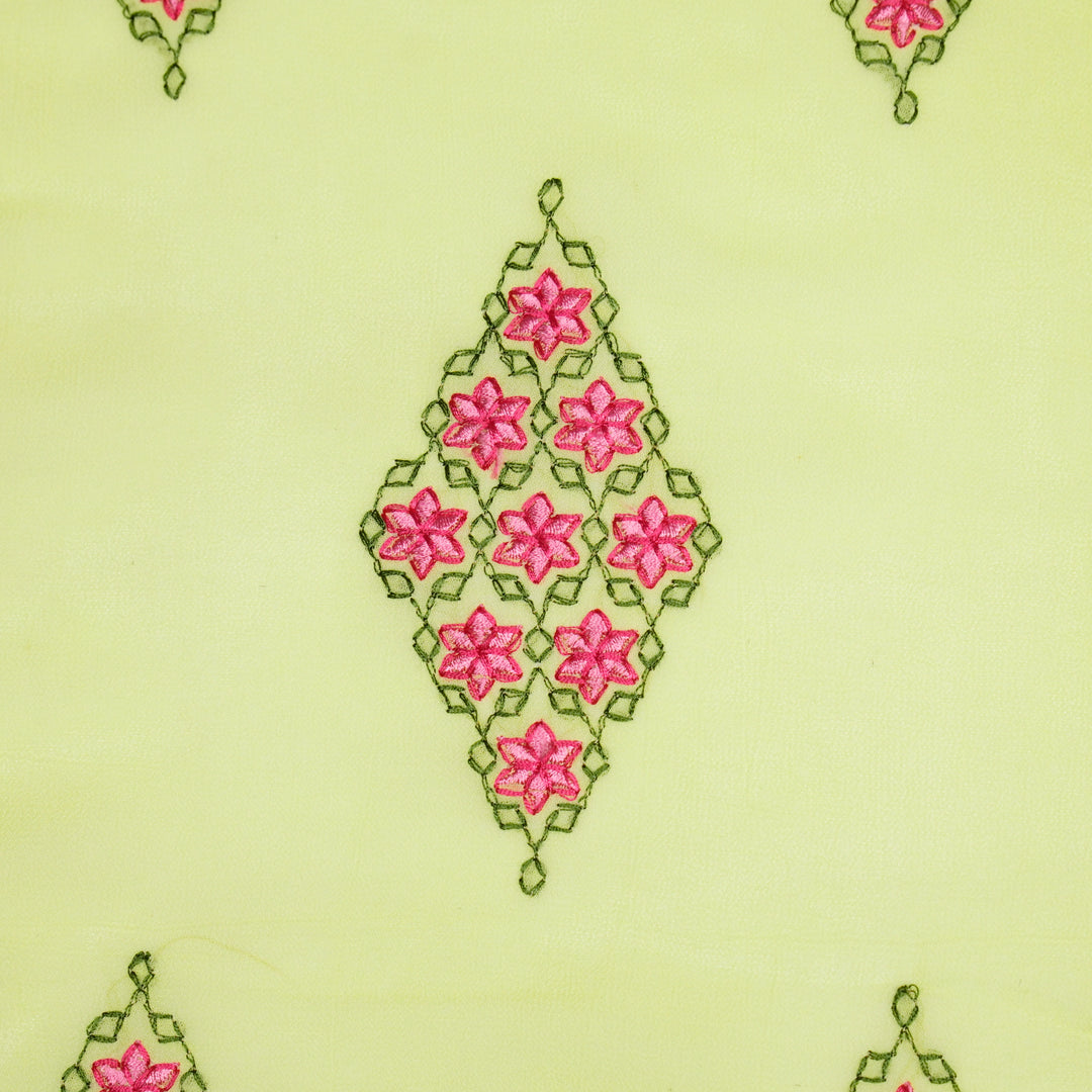 Aseela Buta on Lemon Semi Georgette Embroidered Fabric