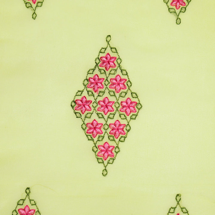Aseela Buta on Lemon Semi Georgette Embroidered Fabric