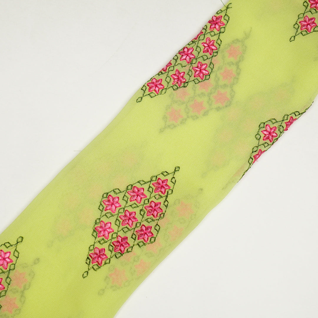 Aseela Buta on Lemon Semi Georgette Embroidered Fabric