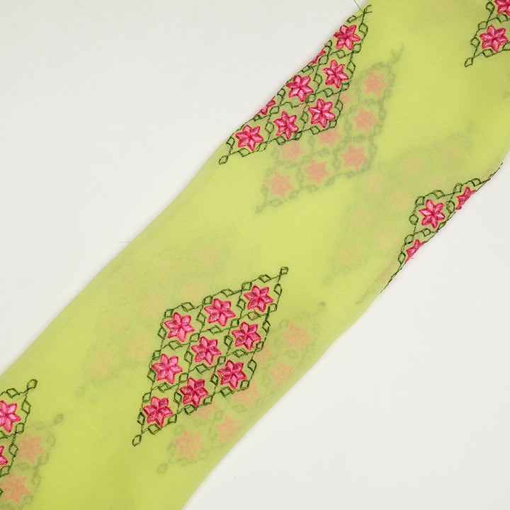 Aseela Buta on Lemon Semi Georgette Embroidered Fabric