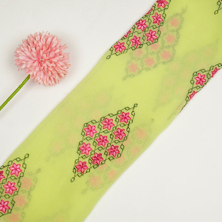 Aseela Buta on Lemon Semi Georgette Embroidered Fabric