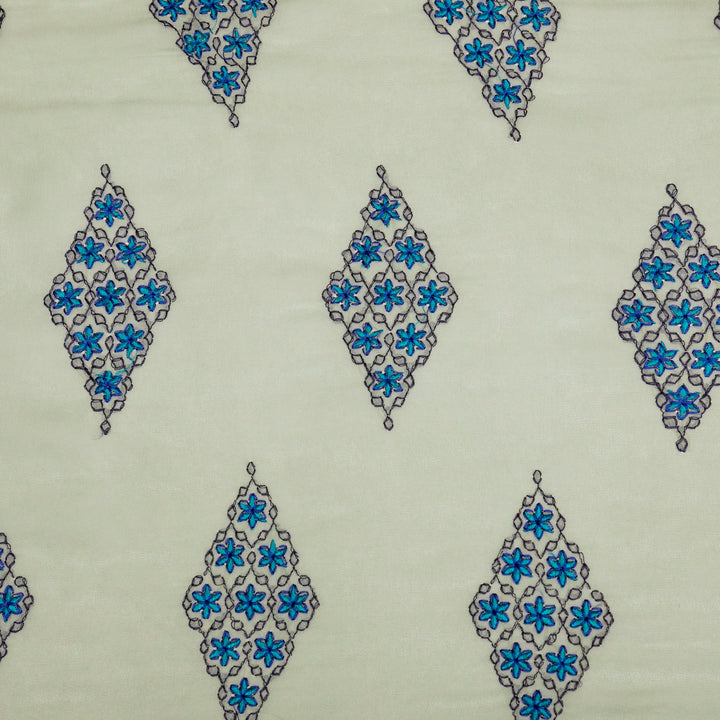 Aseela Buta on Light Grey Semi Georgette Embroidered Fabric