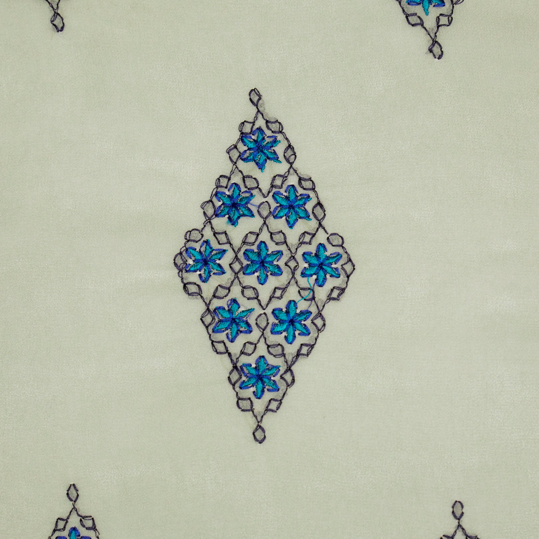 Aseela Buta on Light Grey Semi Georgette Embroidered Fabric