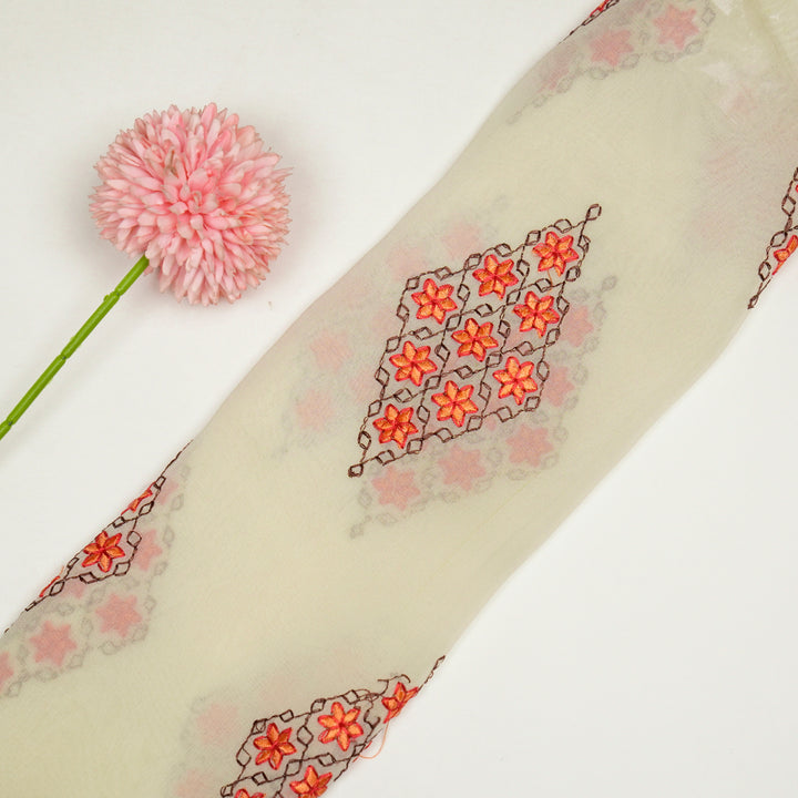 Aseela Buta on Cream Semi Georgette Embroidered Fabric