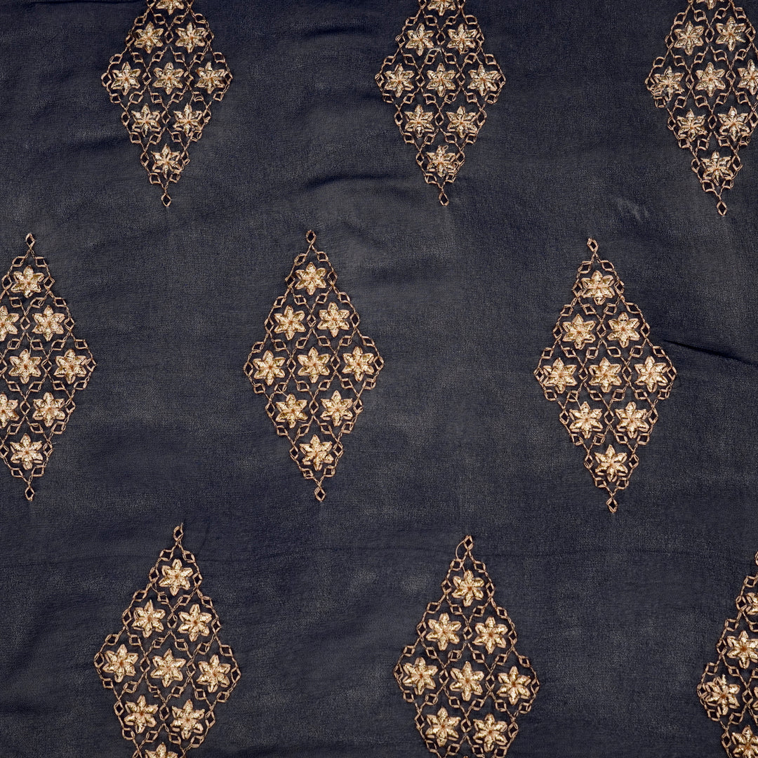 Aseela Buta on Navy Blue Semi Georgette Embroidered Fabric