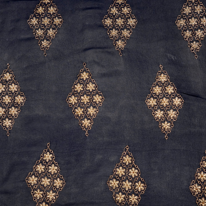 Aseela Buta on Navy Blue Semi Georgette Embroidered Fabric