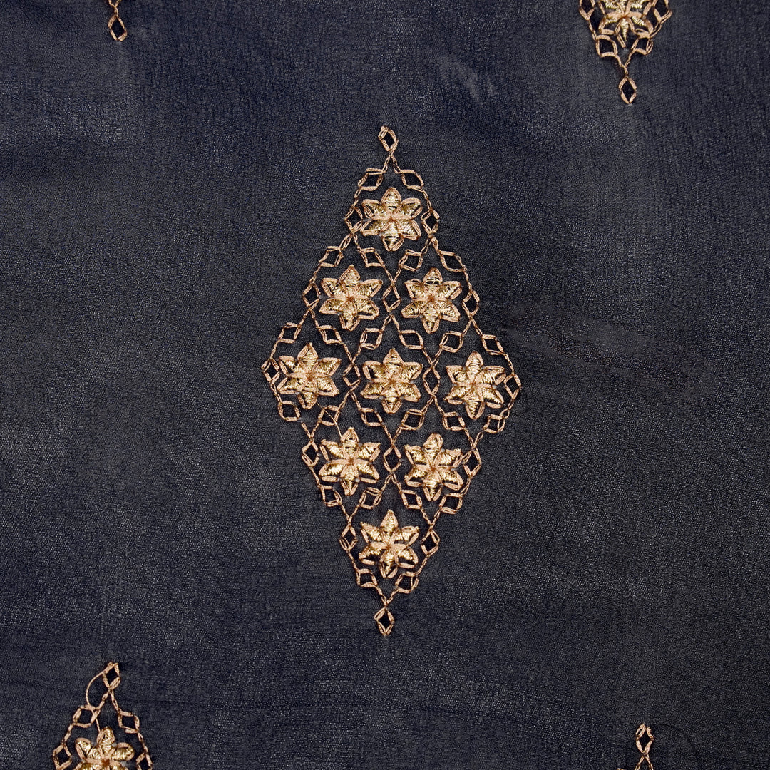 Aseela Buta on Navy Blue Semi Georgette Embroidered Fabric