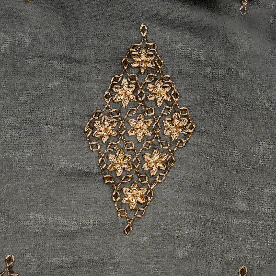 Aseela Buta on Black Semi Georgette Embroidered Fabric