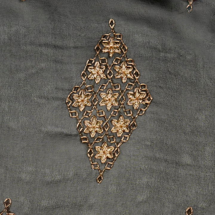 Aseela Buta on Black Semi Georgette Embroidered Fabric