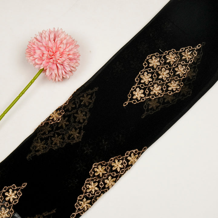 Aseela Buta on Black Semi Georgette Embroidered Fabric