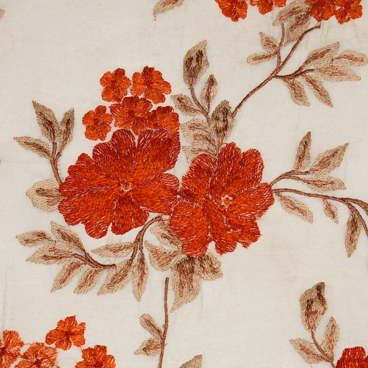 Bahar Jaal on Natural/Orange Silk Chanderi Embroidered Fabric