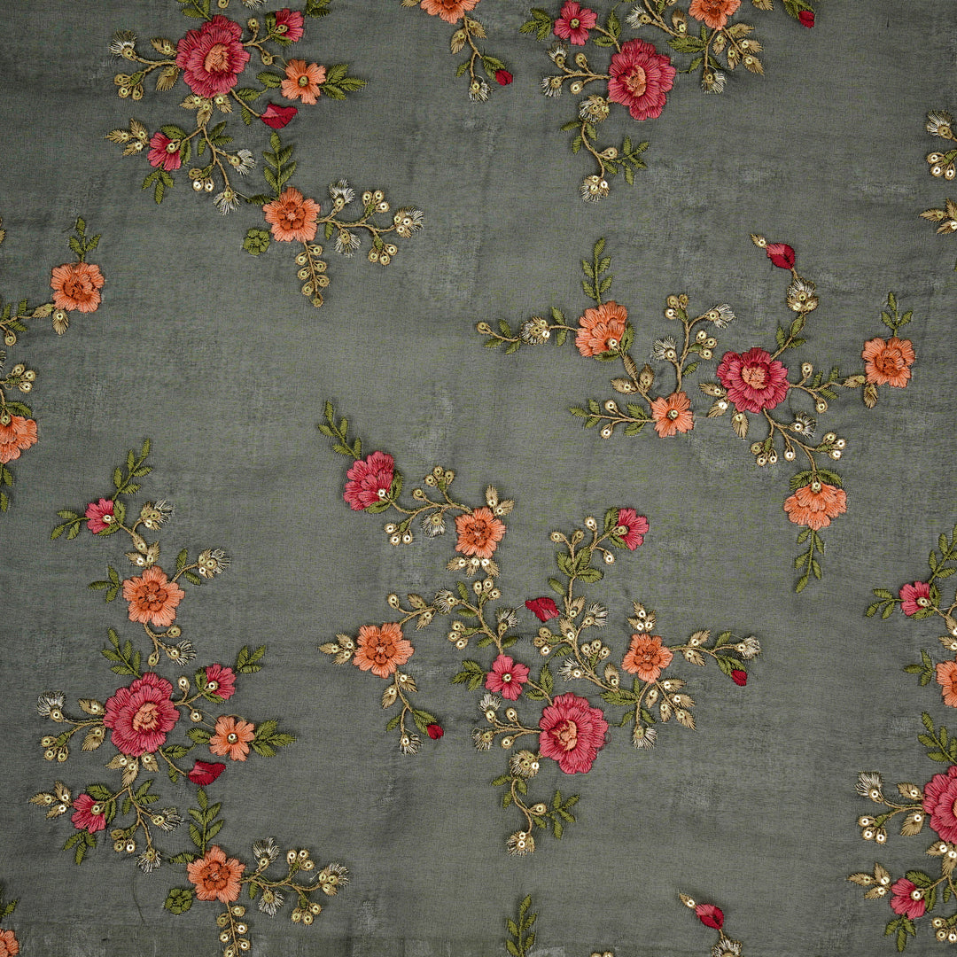 Saanjh Jaal on Black Silk Organza Embroidered Fabric