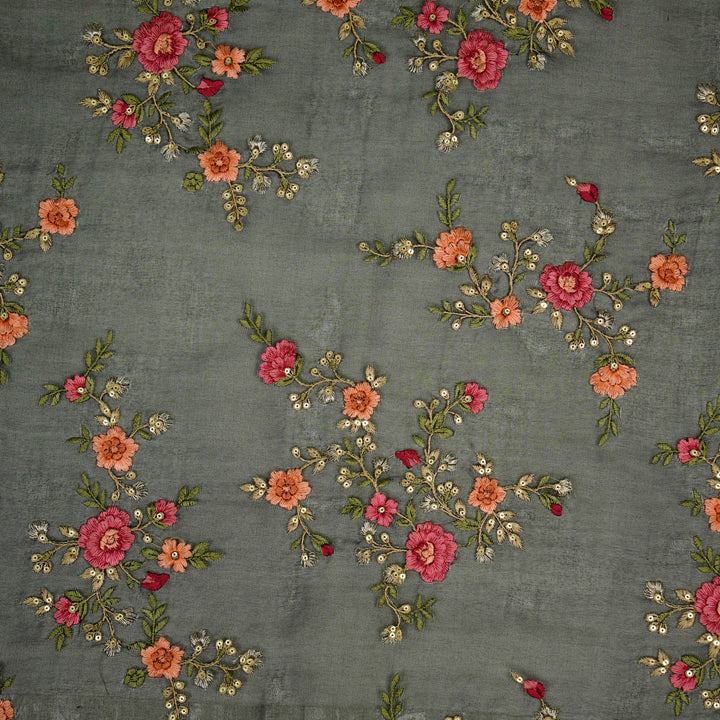 Saanjh Jaal on Black Silk Organza Embroidered Fabric