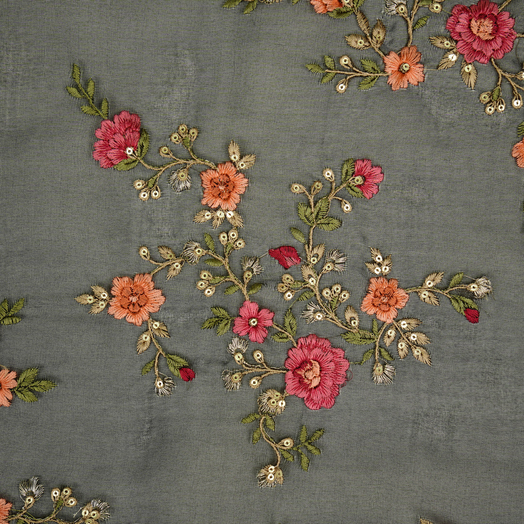 Saanjh Jaal on Black Silk Organza Embroidered Fabric