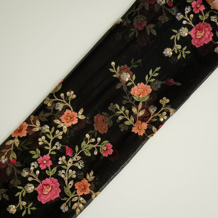 Saanjh Jaal on Black Silk Organza Embroidered Fabric