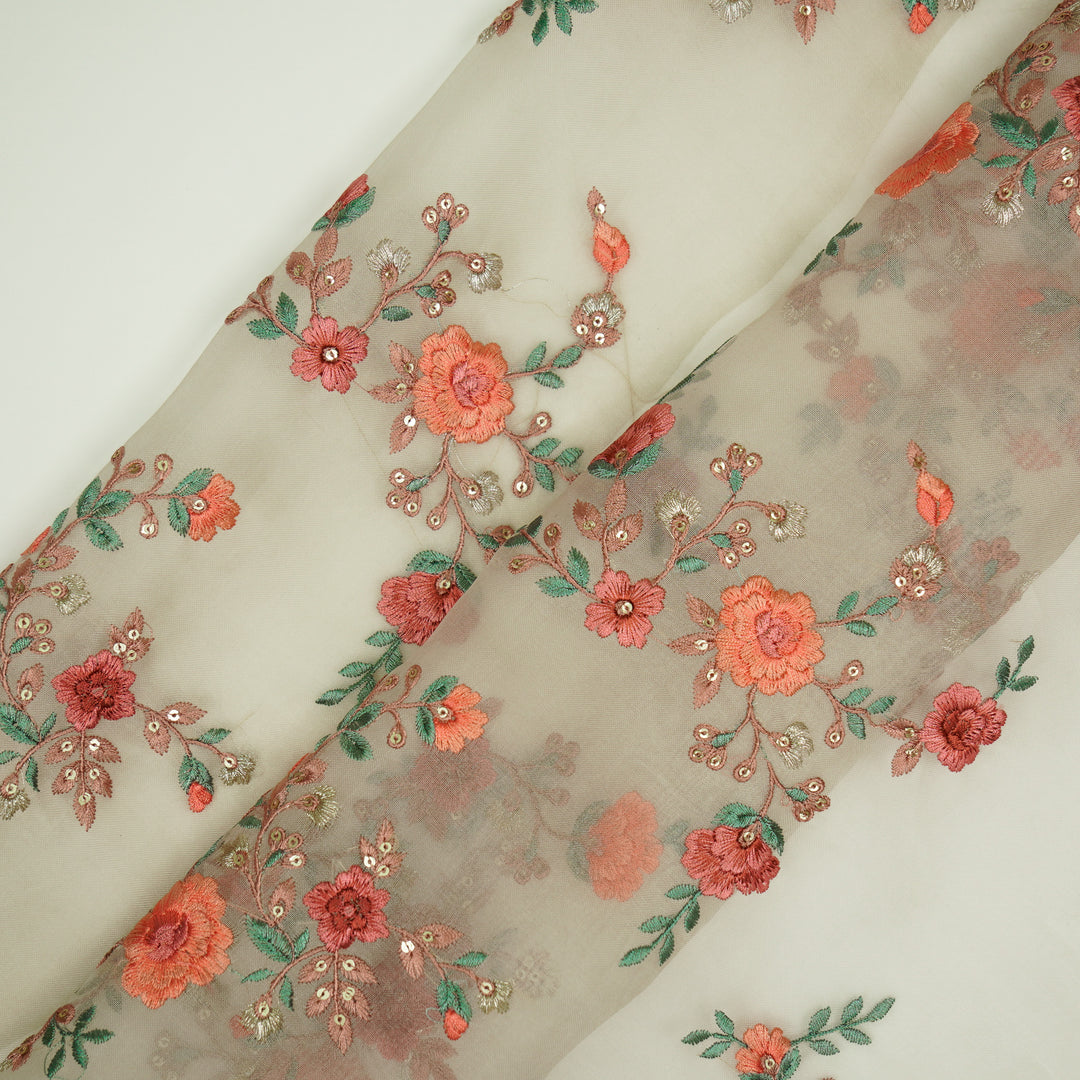 Saanjh Jaal on Cream Silk Organza Embroidered Fabric