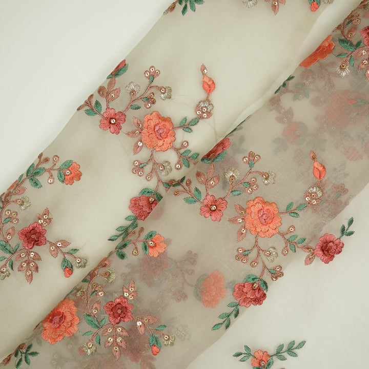 Saanjh Jaal on Cream Silk Organza Embroidered Fabric