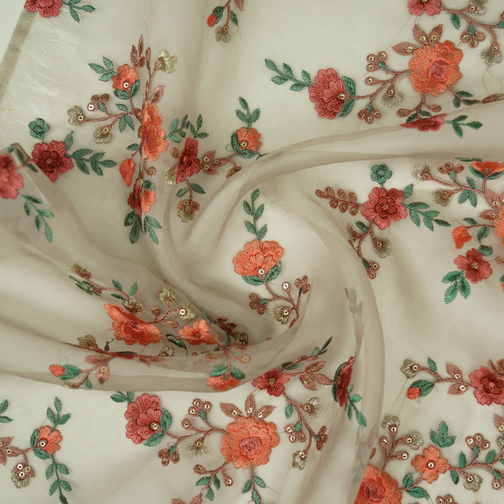 Saanjh Jaal on Cream Silk Organza Embroidered Fabric