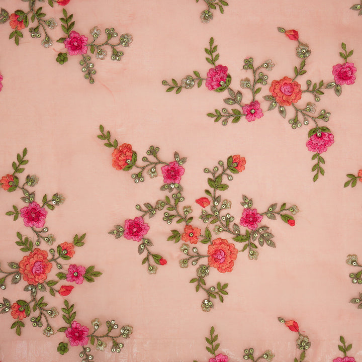 Saanjh Jaal on Peach Silk Organza Embroidered Fabric