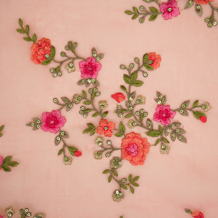 Saanjh Jaal on Peach Silk Organza Embroidered Fabric