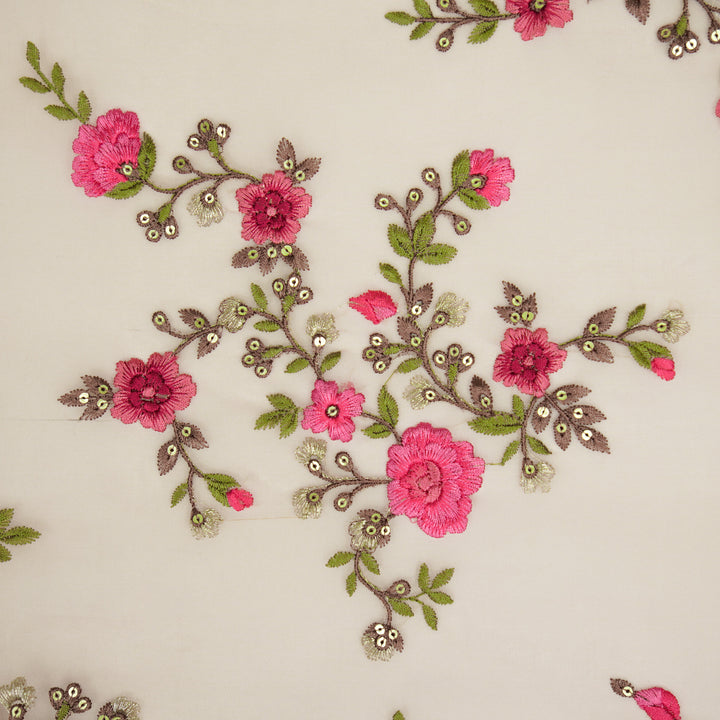 Saanjh Jaal on Blush Silk Organza Embroidered Fabric